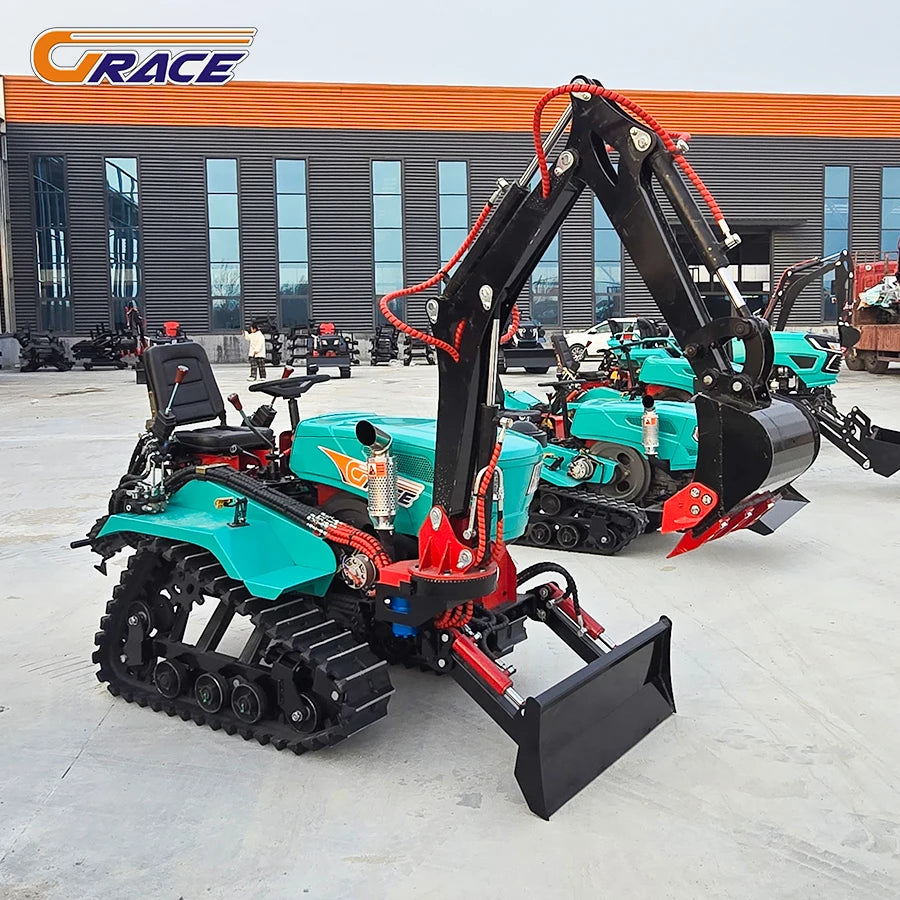 Machine Agricole 5 en 1 – Mini Tracteur à Chenilles avec Excavateur