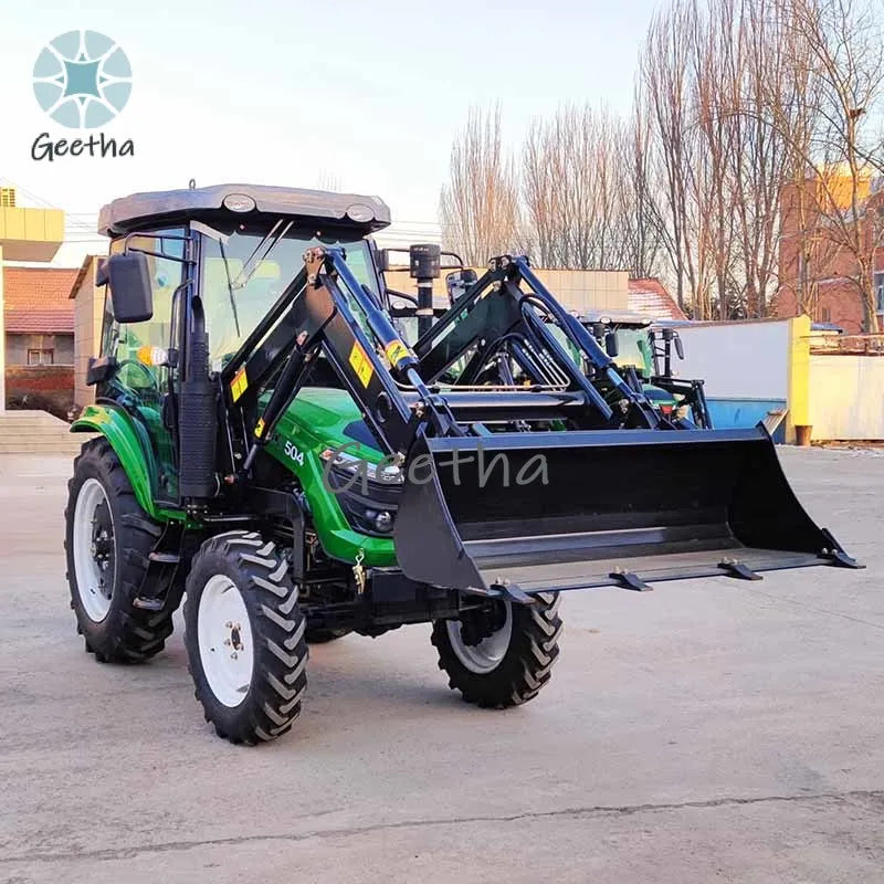 Mini tracteur agricole multifonction 4x4, compact, avec démarrage électrique et chargeur frontal intégré