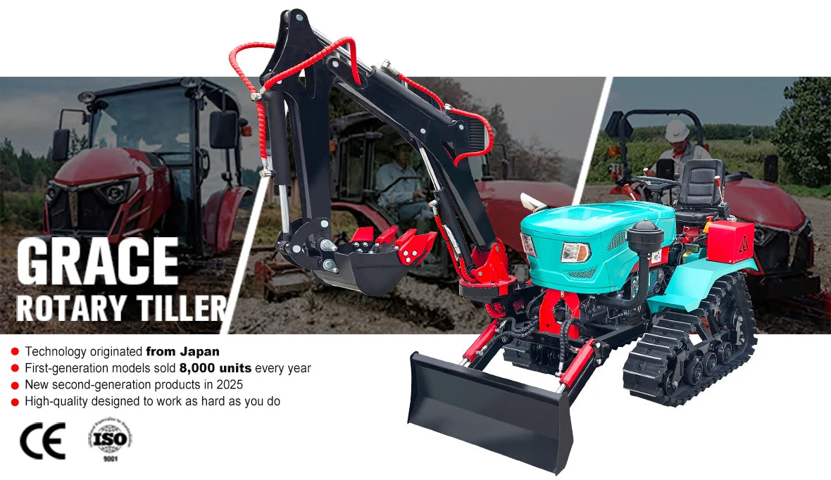 Machine Agricole 5 en 1 – Mini Tracteur à Chenilles avec Excavateur