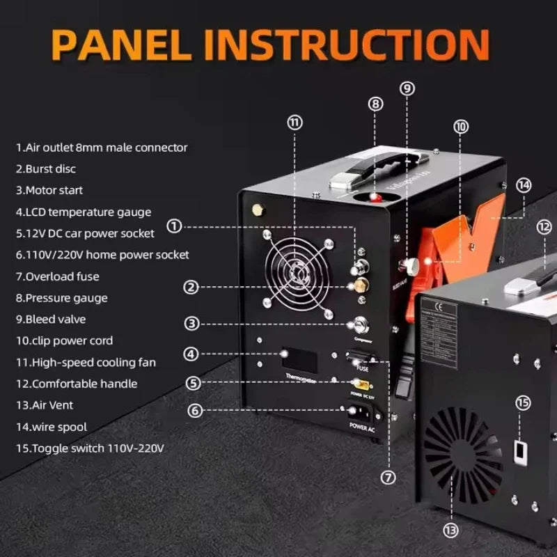 Compresseur d’air PCP avec arrêt automatique, alimenté par DC 12V (voiture)
