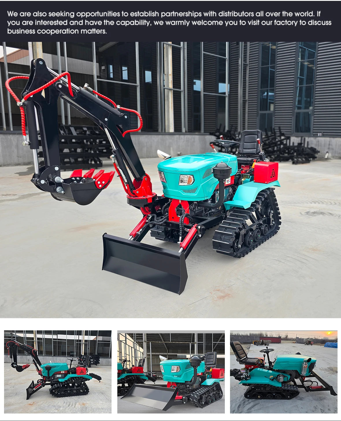 Machine Agricole 5 en 1 – Mini Tracteur à Chenilles avec Excavateur
