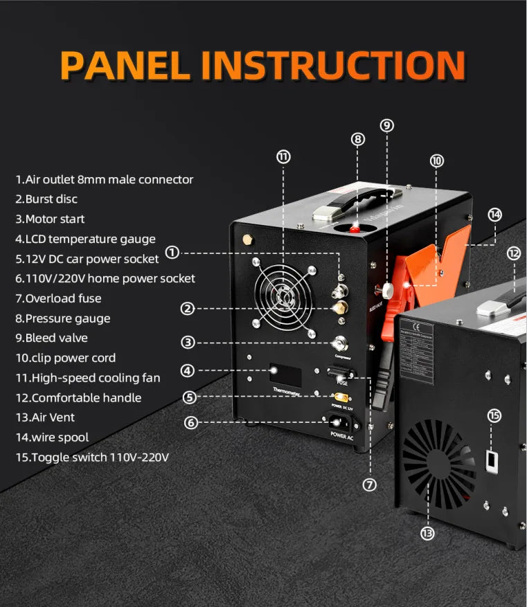Compresseur d’air PCP avec arrêt automatique, alimenté par DC 12V (voiture)