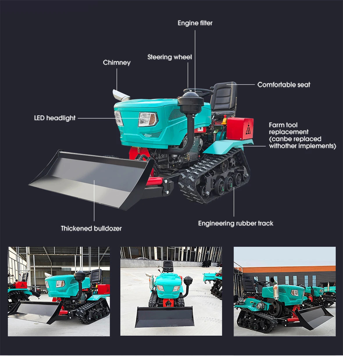 Machine Agricole 5 en 1 – Mini Tracteur à Chenilles avec Excavateur
