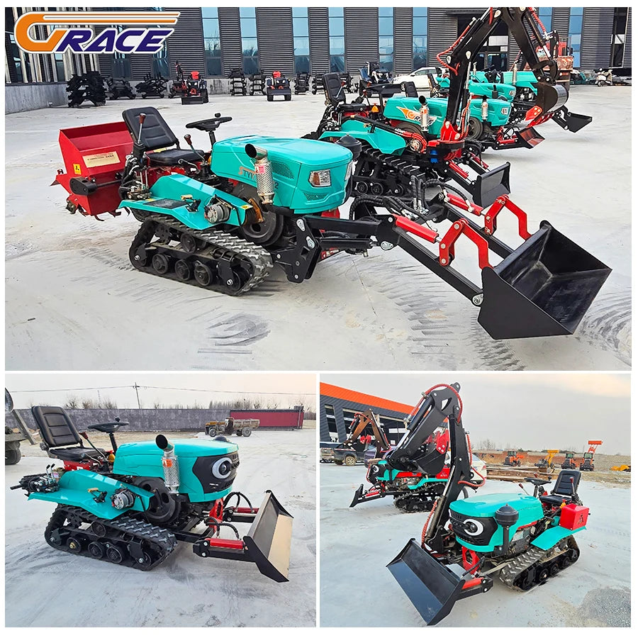 Machine Agricole 5 en 1 – Mini Tracteur à Chenilles avec Excavateur