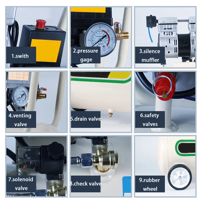 Compresseur d’air industriel silencieux sans huile, 8 bars