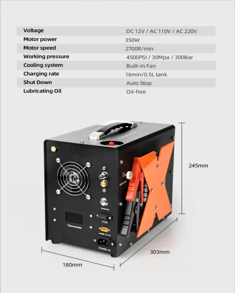 Compresseur d’air PCP avec arrêt automatique, alimenté par DC 12V (voiture)