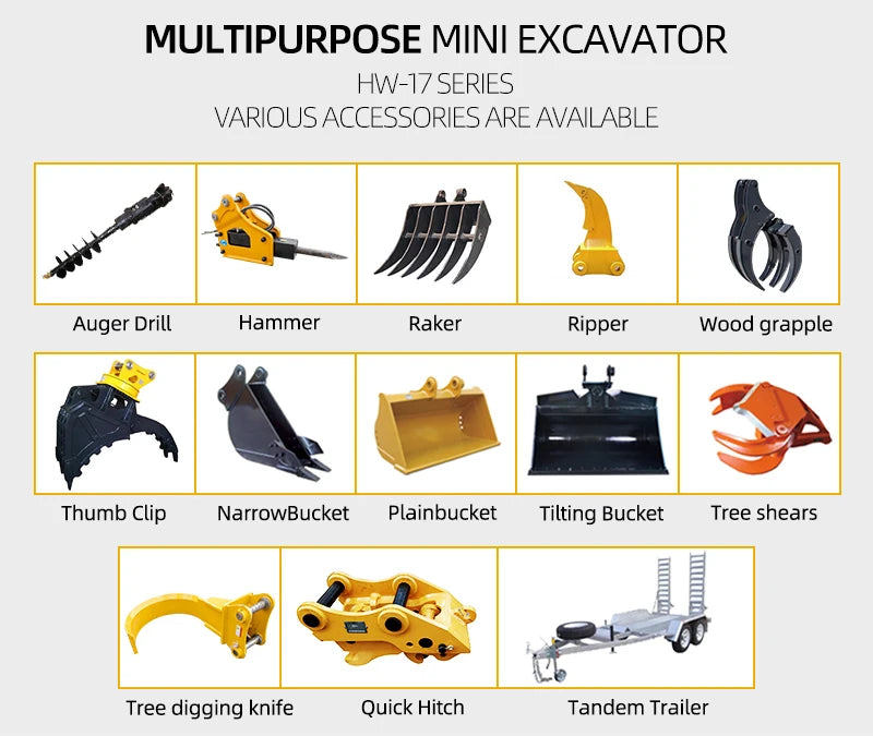 Mini-pelle sur chenilles HW-17 – 1,7 tonne