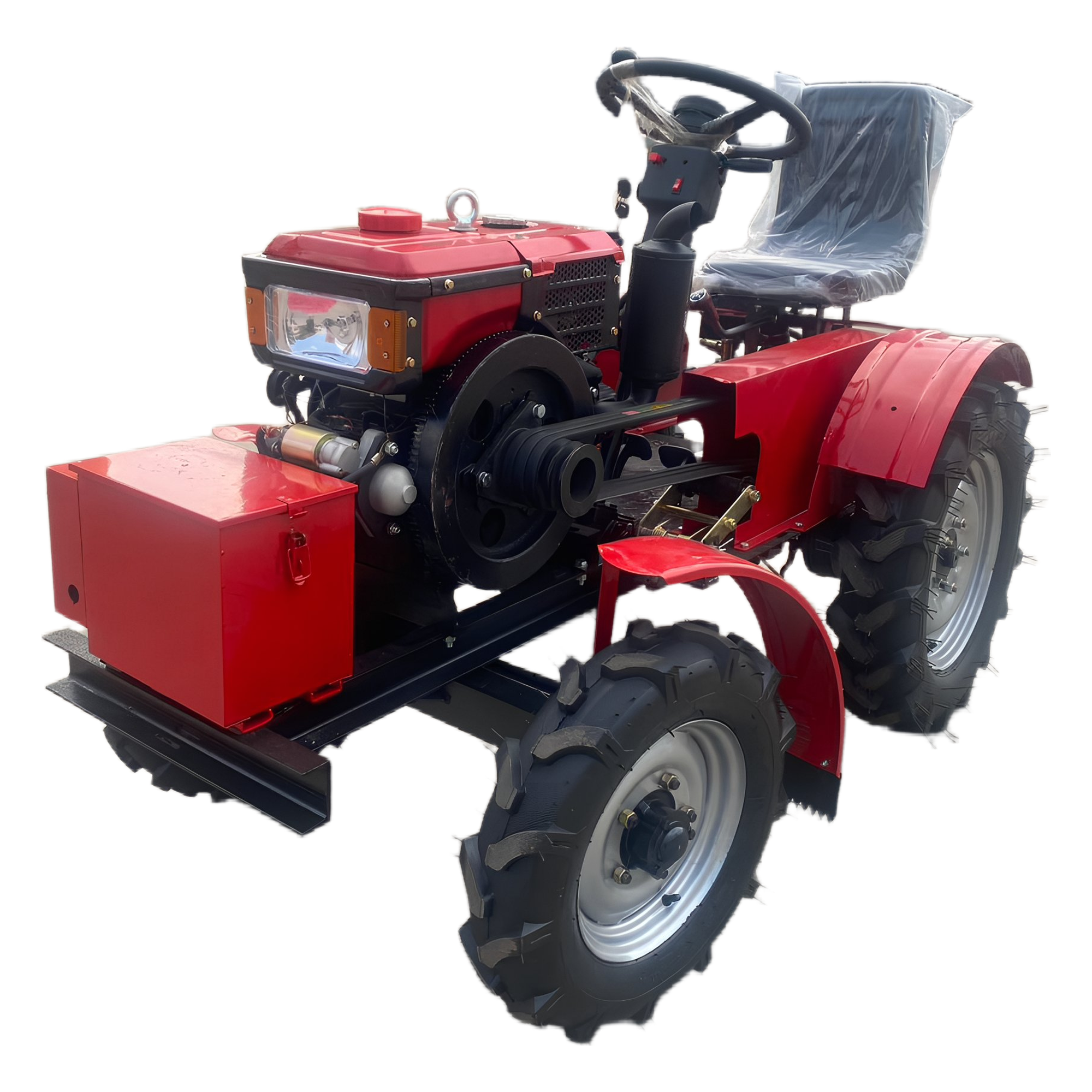 Mini tracteur agricole multifonction 4x4, compact, avec démarrage électrique et chargeur frontal intégré